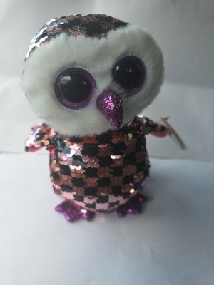 Ty Flippables - CHECKS the OWL Changing Sequins 6'' Beanie Plush Stuffed Toy NWT