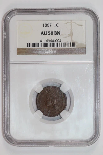 1867 INDIAN HEAD CENT NGC AU50 BN