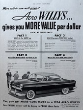 1954 Aero Willys Automobile More Value Fact Chart Kaiser Motors Vtg Print Ad