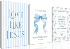 Blue Bow Jesus Wall Art Decor, Light Blue Coquette Dorm Room Wall Decor Paint...