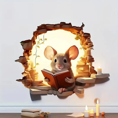  3D Maus Lesebuch Wandsticker Aufkleber Sockelleiste Kinderzimmer 13 x 12 cm 