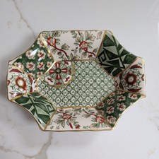 Vintage Masons Ironstone Green Applique Pattern  Trinket Dish Signed By Artist
