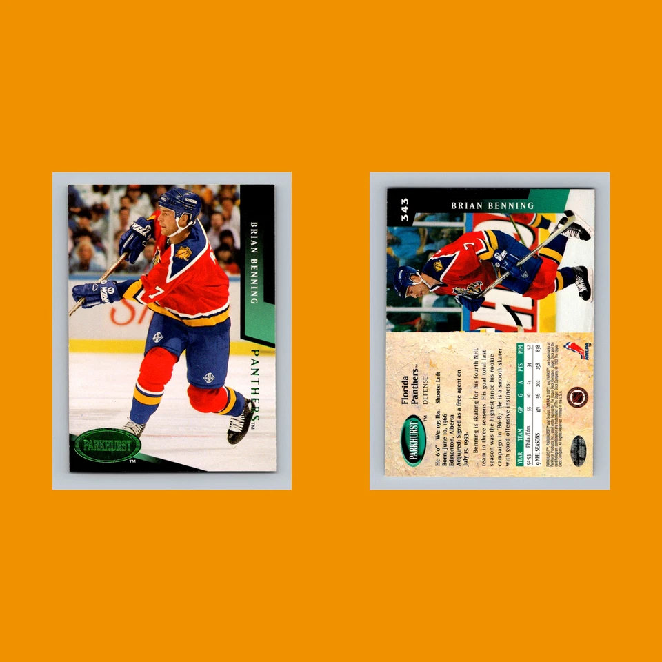 Brian Benning #343 1993 Parkhurst Emerald Ice Florida Panthers Hockey Card NHL - Image 3 of 3
