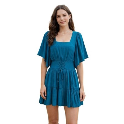chinese dress ladies Turquoise Velvet Lace-Up Short Party Dress – Modsele