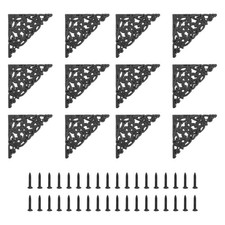 12Pcs 2" x 2" Vintage Flat Corner Bracket with Mounting Nails, Black