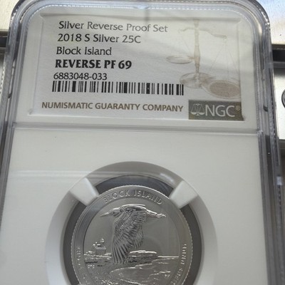 2018 S Silver Reverse Proof Quarter Block  Island NGC PF 69 25 Cent Coin