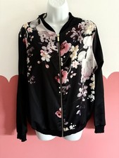 LIPSY Satin Bomber Jacket Size 12 Floral Pattern Zip Up Pockets