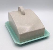 Poole Pottery Lidded Cheese Dish Twintone Ice Green and Mushroom C96
