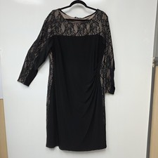 Chaps Dress Womens 16 Black Lace Sheath Long Sleeve Knee Length Party Cocktail