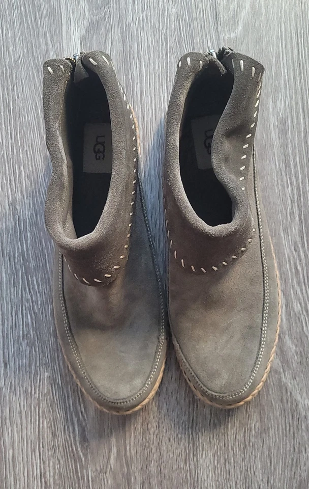 UGG Varney Women Flat Ankle Boots Rear Zip Booties Slate Gray Real Suede Sz 10 - Image 3 of 4