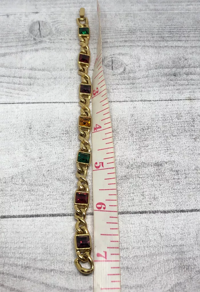 Vintage Swarovski Gold Tone Chain Colorful Crystal Bracelet Statement.