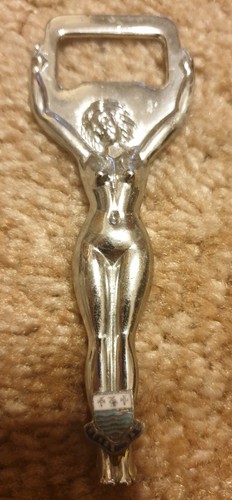Vintage Chrome Metal,Nude Naked Lady Woman,Bottle Opener Herne Bay,Art Deco 10cm - Bild 2 von 4