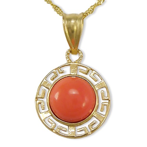 14k Yellow Gold Coral Greek Key Pendant Only P487