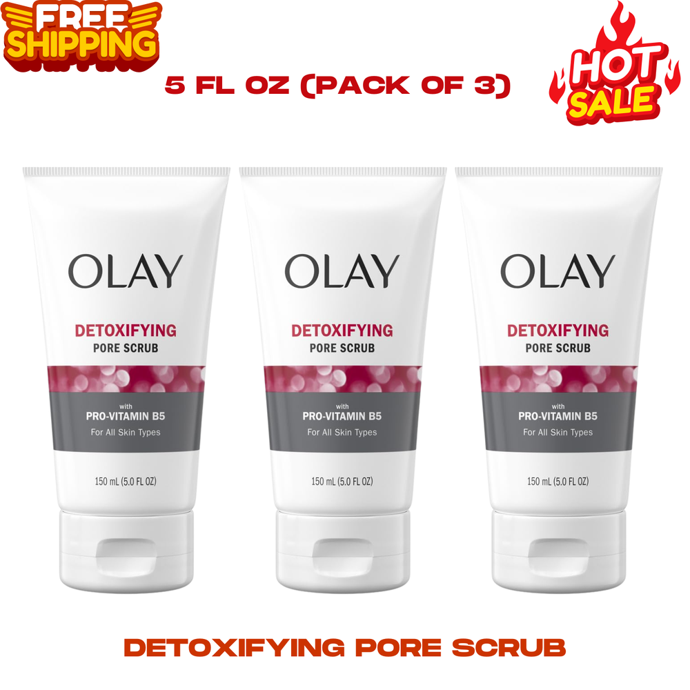 Olay Regenerist Detoxifying Pore Scrub Facial Cleanser VITAMIN B5, 5.0 Fl Oz X3