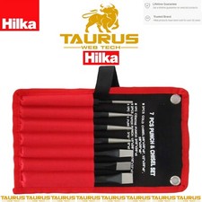 7Pc HILKA Punch & Cold Chisel Set Pin Taper Centre Punch Wrap Pouch UK FREE P&P