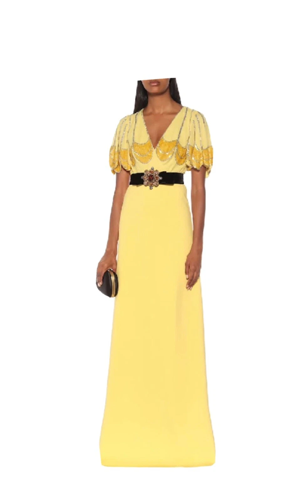 Robe à manches pétales Gucci à col en V profond en robe jaune