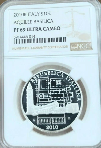 2010 ITALY SILVER 10 EURO AQUILEE BASILICA NGC PF 69 ULTRA CAMEO TOP POP BEAUTY