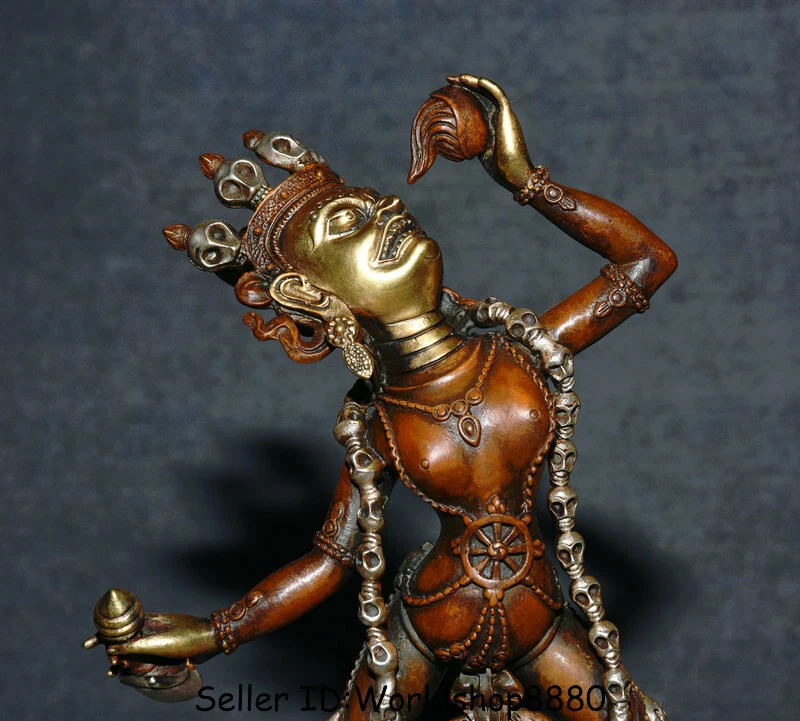 Antigua estatua de Buda Padmapani Lokeshvara Tara dorada cobre rojo tibetano de 10,8" Foto 2 de 4