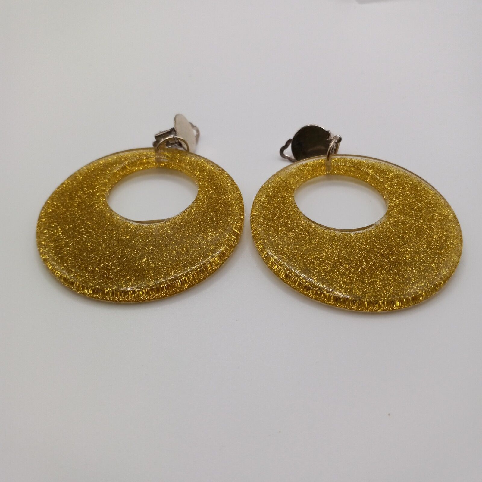 Stunning Vintage 80's Sparkly Gold & Yellow Hoop Statement Earrings. Clip On Fun
