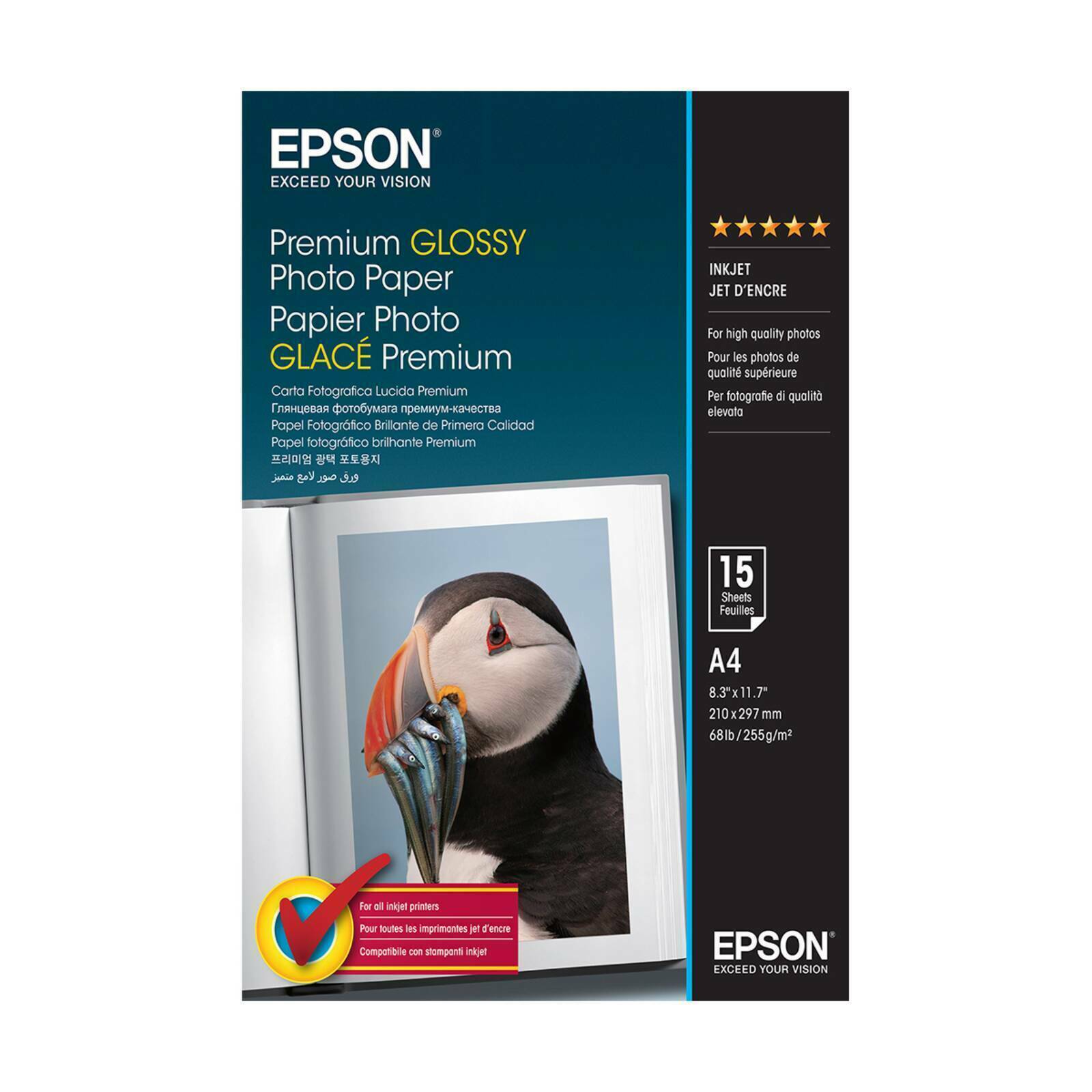EPSON A4 PREMIUM GLOSSY PHOTO PAPER 255GSM - 15 SHEETS - C13S042155