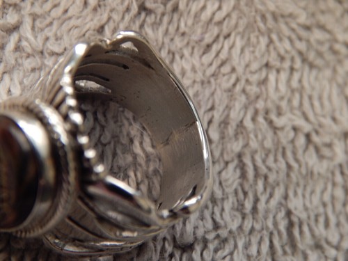 New Fire Agate Sterling Silver Unisex Ring by Navajo Russell Sam Size 8 - Picture 5 of 12