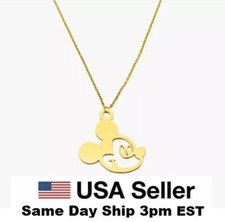 Mickey Mouse Pendant Necklace Stainless Steel Cutout Gold Plated 18" Disney