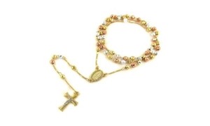 Authentic 18K Gold Plated 24 Inch Beaded Rosary Jesus Cross Necklace - Multiple Options