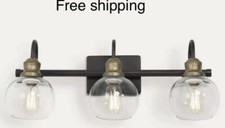 LNC 22 in. 3-Light Modern Aged Brass and Black Bathroom Light with Clear Glass