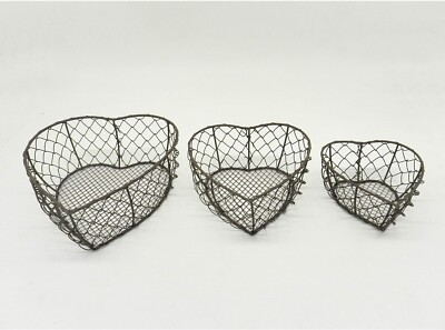 #ad Heart Shaped Metal Wire Nesting Baskets Vintage Style Storage Baskets. Rusty $9.99