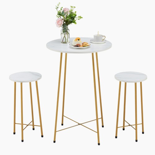 3 Piece Pub Table Set 2 Stools Breakfast Outdoor Round Bar Dining Table Set - Picture 29 of 36