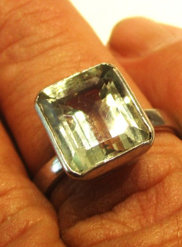 STERLING SILVER LARGE FACETTED ROCK CRYSTAL SOLITAIRE STATEMENT RING SIZE S