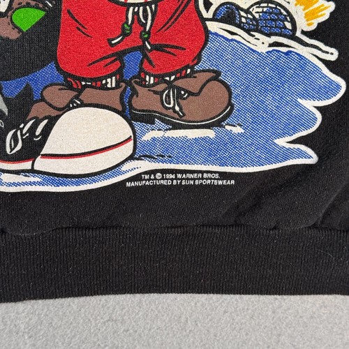Vintage Looney Tunes North Pole Crewneck Sweatshirt Adult 2X Black Graphic 1994 - Picture 5 of 12