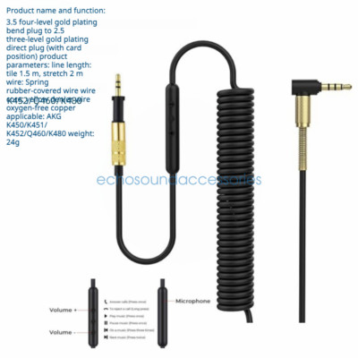 Audio Cable for AKG K450 K451 K452 K480 Q460 Headphone
