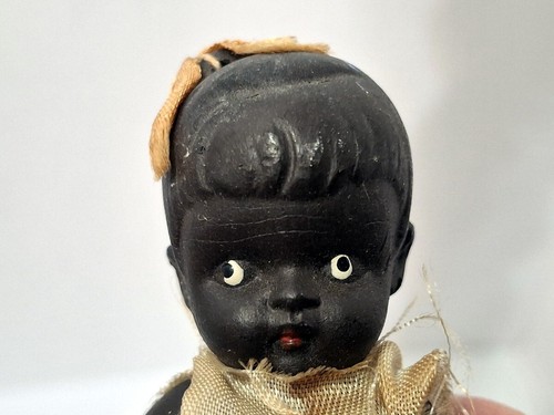 Vintage Japan Bisque 4.5" Doll w/Orange Skirt & Hair Bow - Picture 5 of 11
