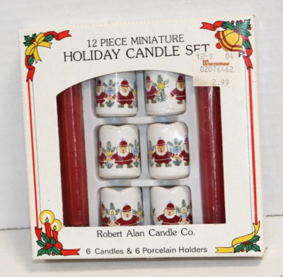 Vintage Robert Alan Mini Santa Christmas Candles & Holders NIP