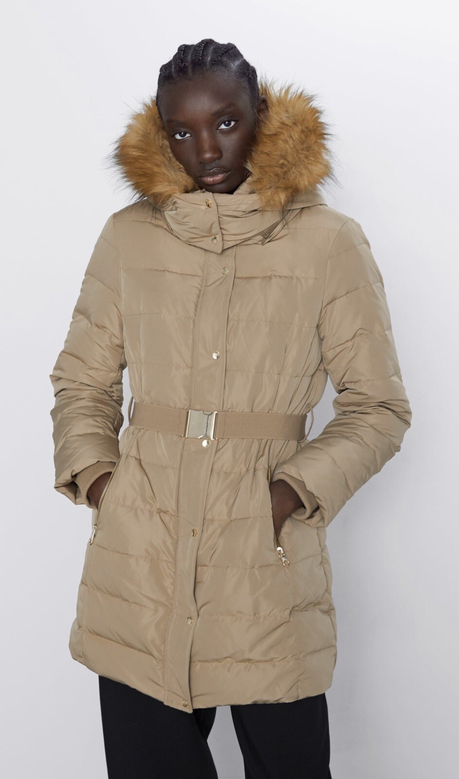 Zara Camel Water Repellent Belted Down Puffer L UK14 Bnwt # P45L image 2