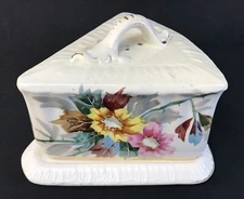 Antique c.1890 Franz Anton Mehlem CHEESE KEEPER Server Roses Germany