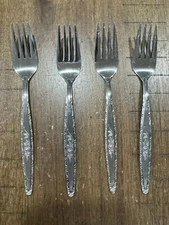 4 Vintage Stylecraft Stainless Single Rose Salad Forks 6.25” Made in Japan GUC