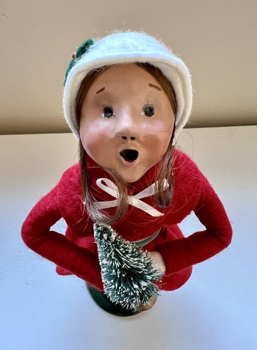 Vintage Byers Choice 1988 Traditional Girl Caroler Red Dress Tree Bumpy Base - Picture 5 of 9