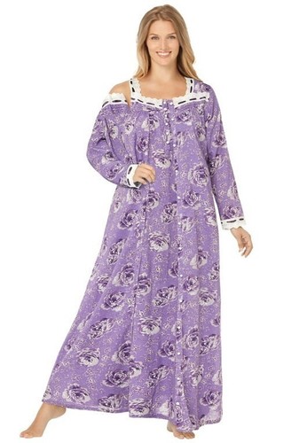 NWOT Only Necessities 100% Cotton Purple Cabbage Rose 2-Pc. Peignoir Set Size 4X