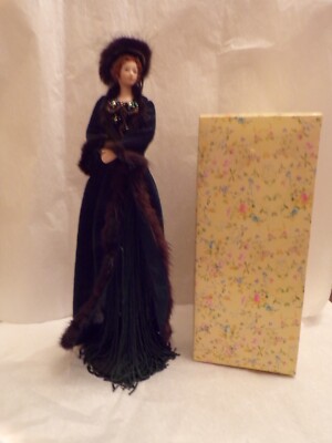 New Victorian Tassel Doll with Stand Blue Gown Hat