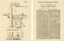 1ª PATENTE DE EE. UU. para MÁQUINA DE COSER Impresión Artística LISTA PARA ENMARCAR 1849 Elias Howe