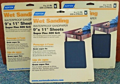 Norton 48060 9'' x 11'' Super Fine 400 Grit Wet Sanding Sheets USA 3PKS