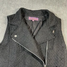 Sweet Sinammon Vest Womens S Lined Zipper Snap Sleeveless Wool Blend Moto Biker