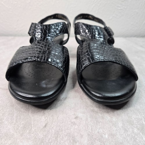Sas Casual Low Heeled Sandals Sz 10.5 Black Croc Leather Open Toe Comfort Sandal - Picture 4 of 13