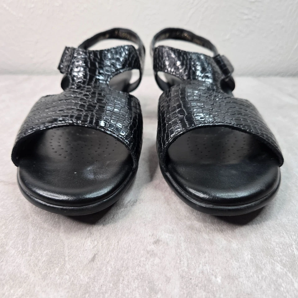 Sas Casual Low Heeled Sandals Sz 10.5 Black Croc Leather Open Toe Comfort Sandal - Image 4 of 4