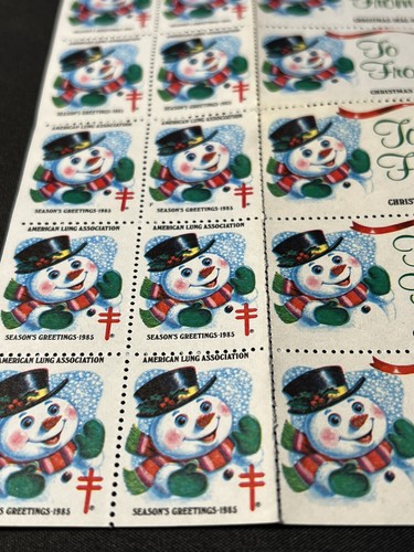 Full Sheet BOB LARKIN Snowman 1985 CHRISTMAS Seals Stamps Gift TAGS - Picture 2 of 7