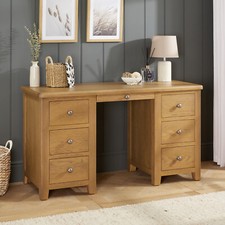 Twin Pedestal Desk Cotswold Rustic Smoked Oak Large Office Furniture