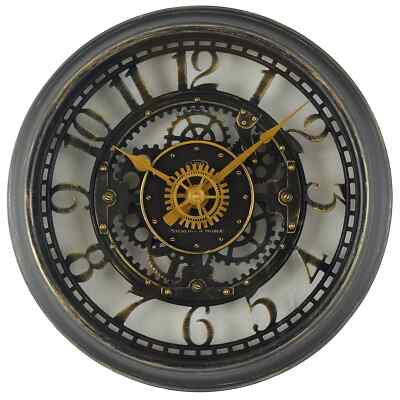 Indoor Round 11.5'' Oil Rubbed Bronze Cutout Gear Industrial Analog Wall Clock