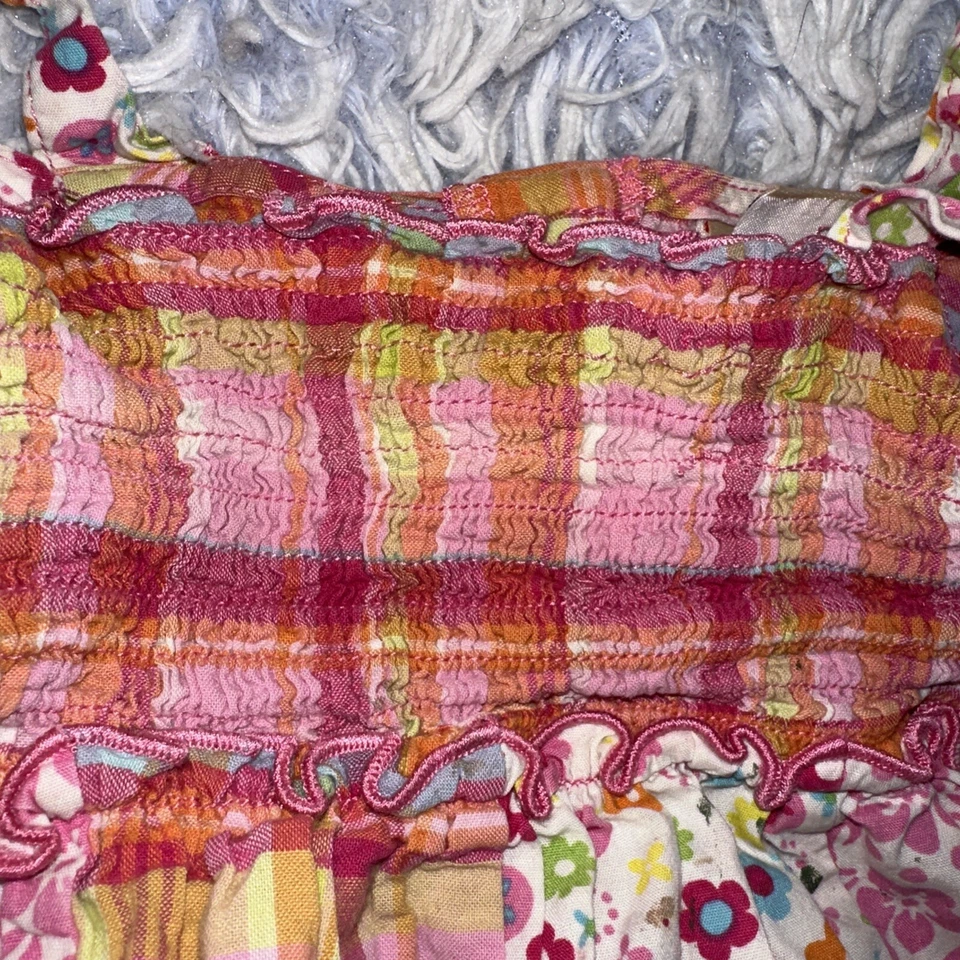 VESTIDO DE VERANO DE ALGODÓN ESTAMPADO ESTAMPADO ESTAMPADO CALADO ANTIGUO GLORIA 18 MESES Foto 4 de 4